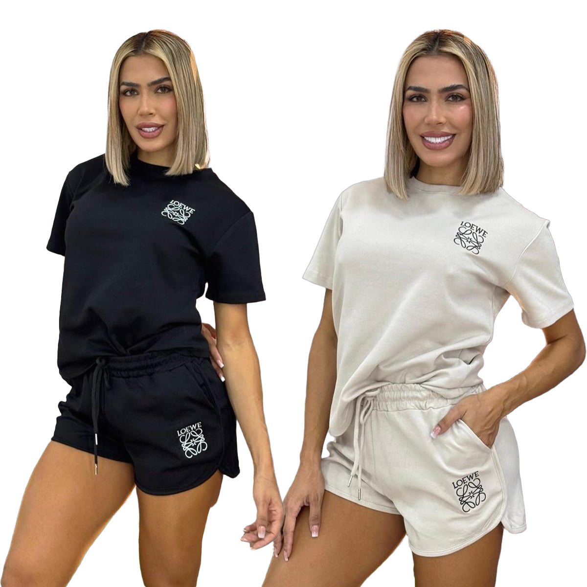Casual Cotton Embroidered Round-Neck Short-Sleeve T-shirt Shorts Set 10