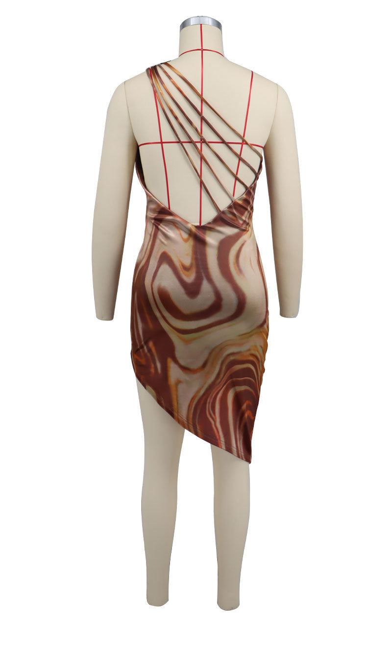 Women's Printed Slash Shoulder Sleeveless Slim Fit Dress 10