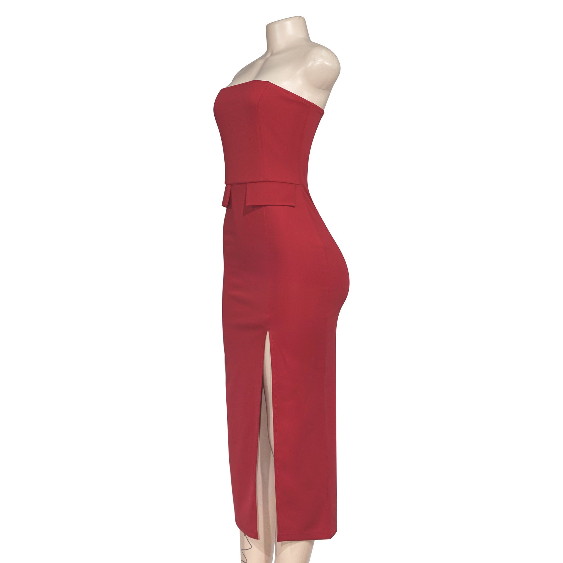 Solid Color pocket sleeveless sexy strapless slim fit high waist A-line Dress 7