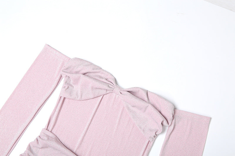 Women summer solid elegant off Shoulder Strapless Dress 12