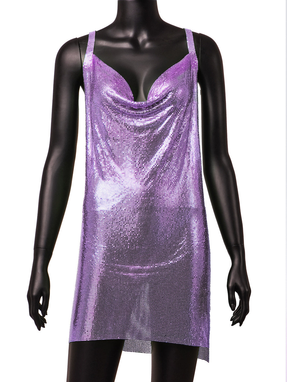 Nightclub Sexy V-Neck Strap Low Back Metal Strap Nightclub Sequin Dress 12