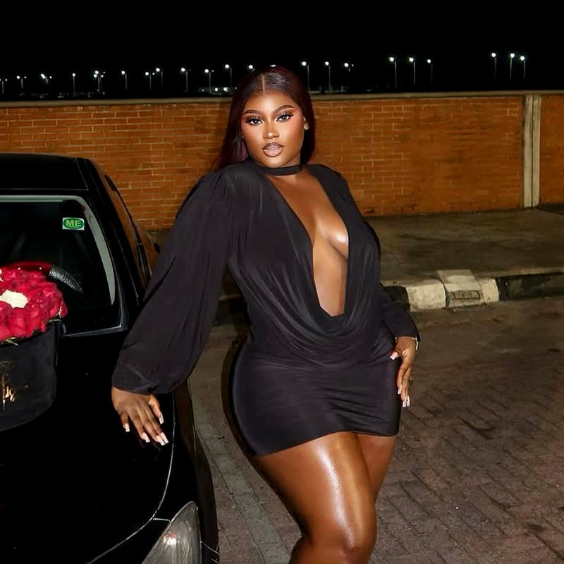 Women Fall Solid Casual V-Neck Long-Sleeved Top and Mini Skirt Two-Piece Set 9