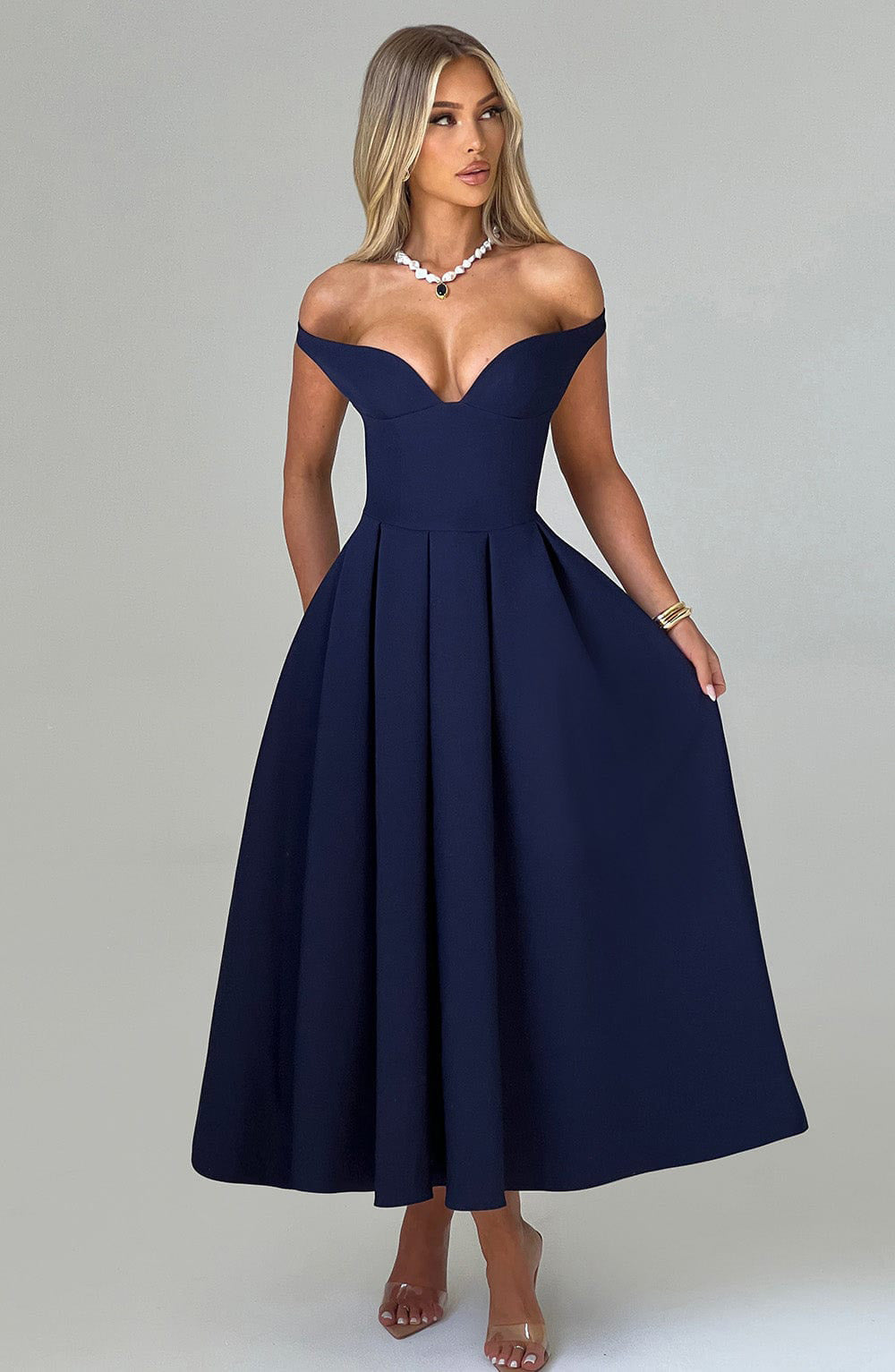 Spring Summer Women's Fashion Elegant Off Shoulder V-Neck Low Back Evening Dress 6