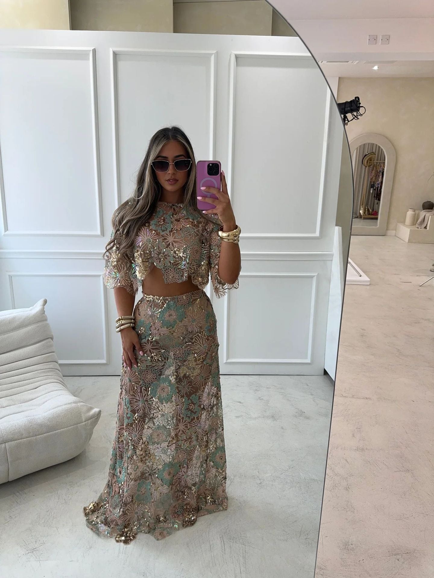 Embroidered Sequin Party Skirt Set 5