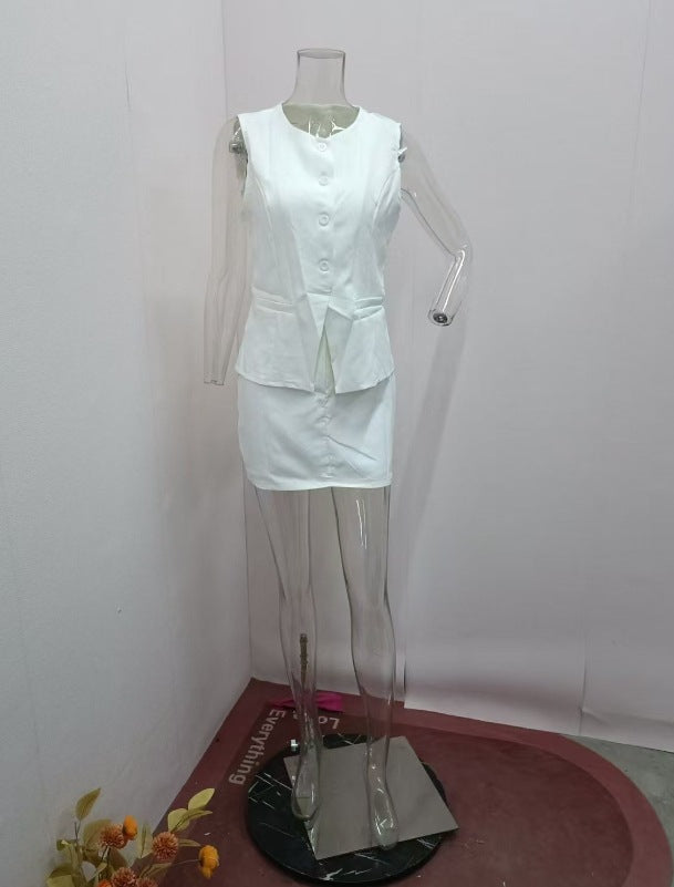 Summer Women slash shoulder sleeveless top and skirt two-piece set 9