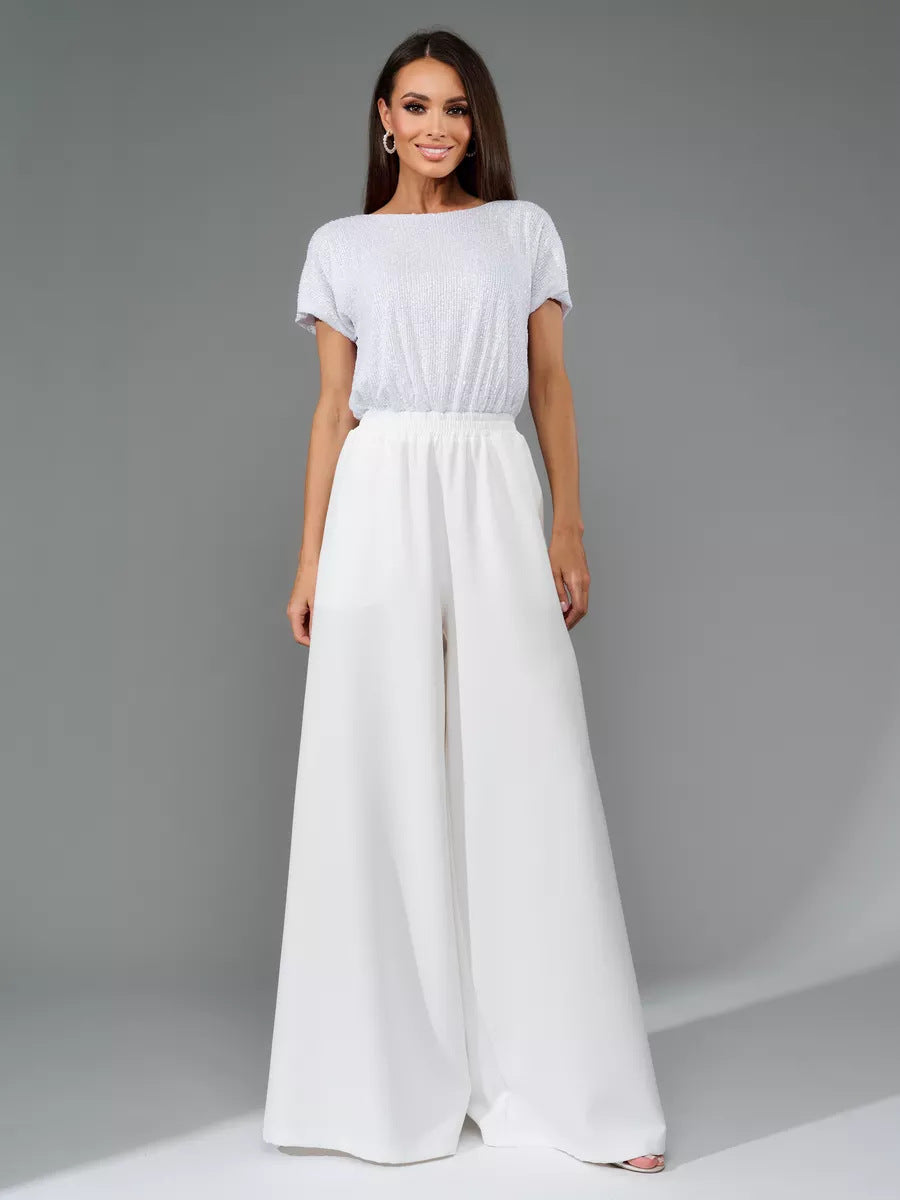 Spring One-Piece Sequin Fashion Short-Sleeved Casual Jumpsuit 4