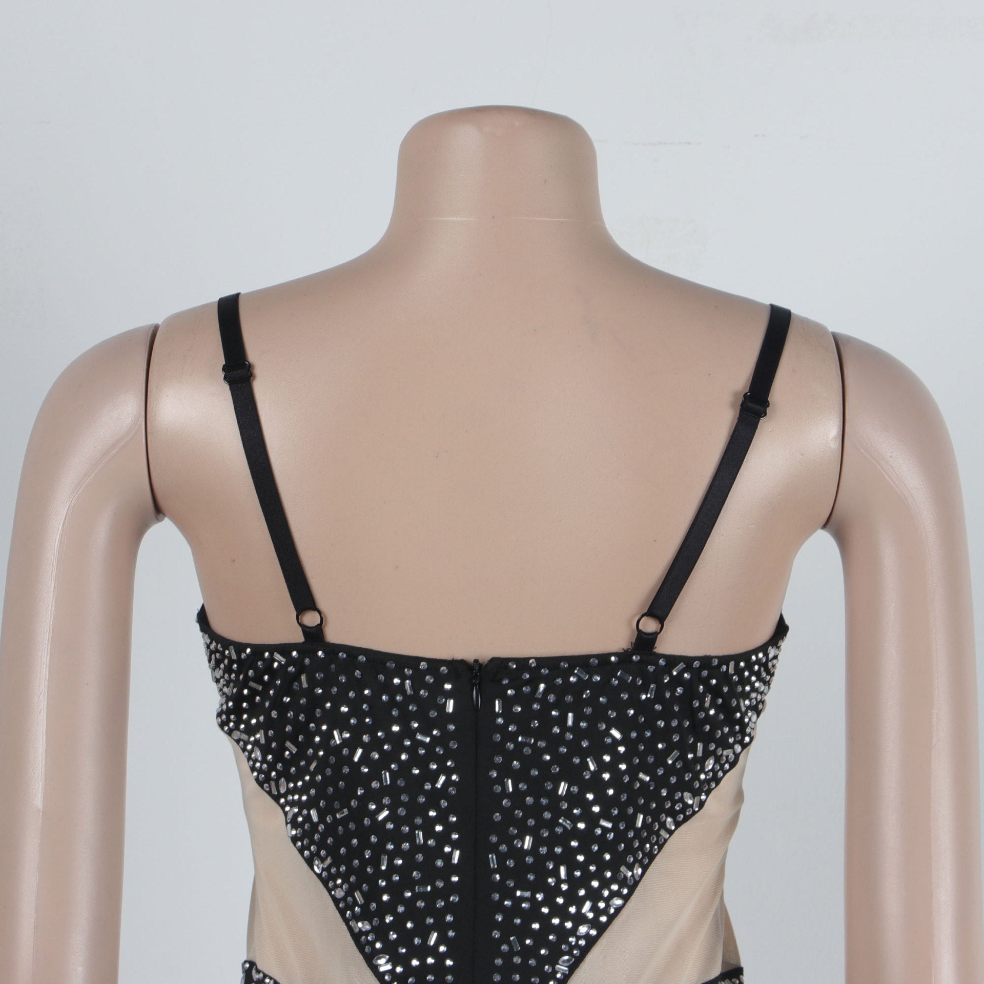 Women Beaded Stretch Suspender Bodycon Jumpsuit 21