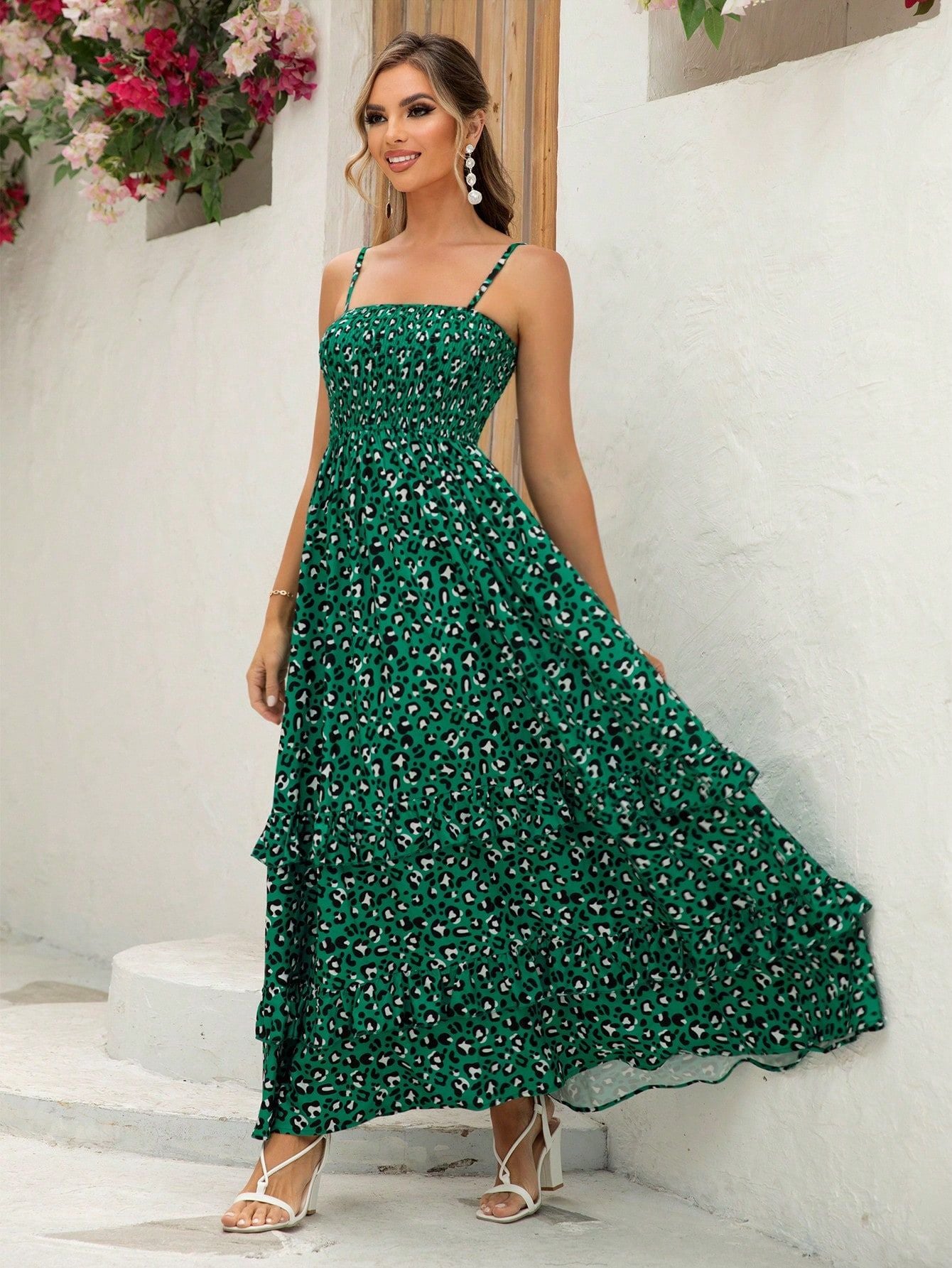 Summer Women's Sexy Floral Printed Strap A-Line Long Dress 6