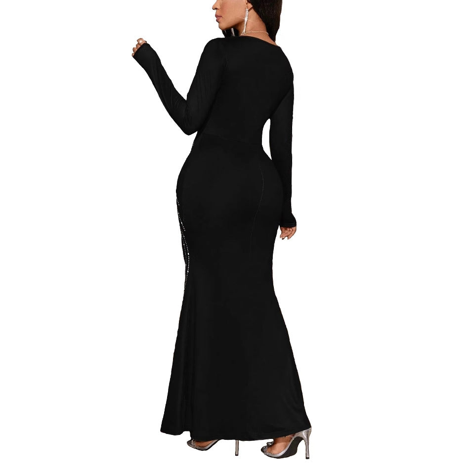 Women spring Beaded sexy long-sleeved dress 5