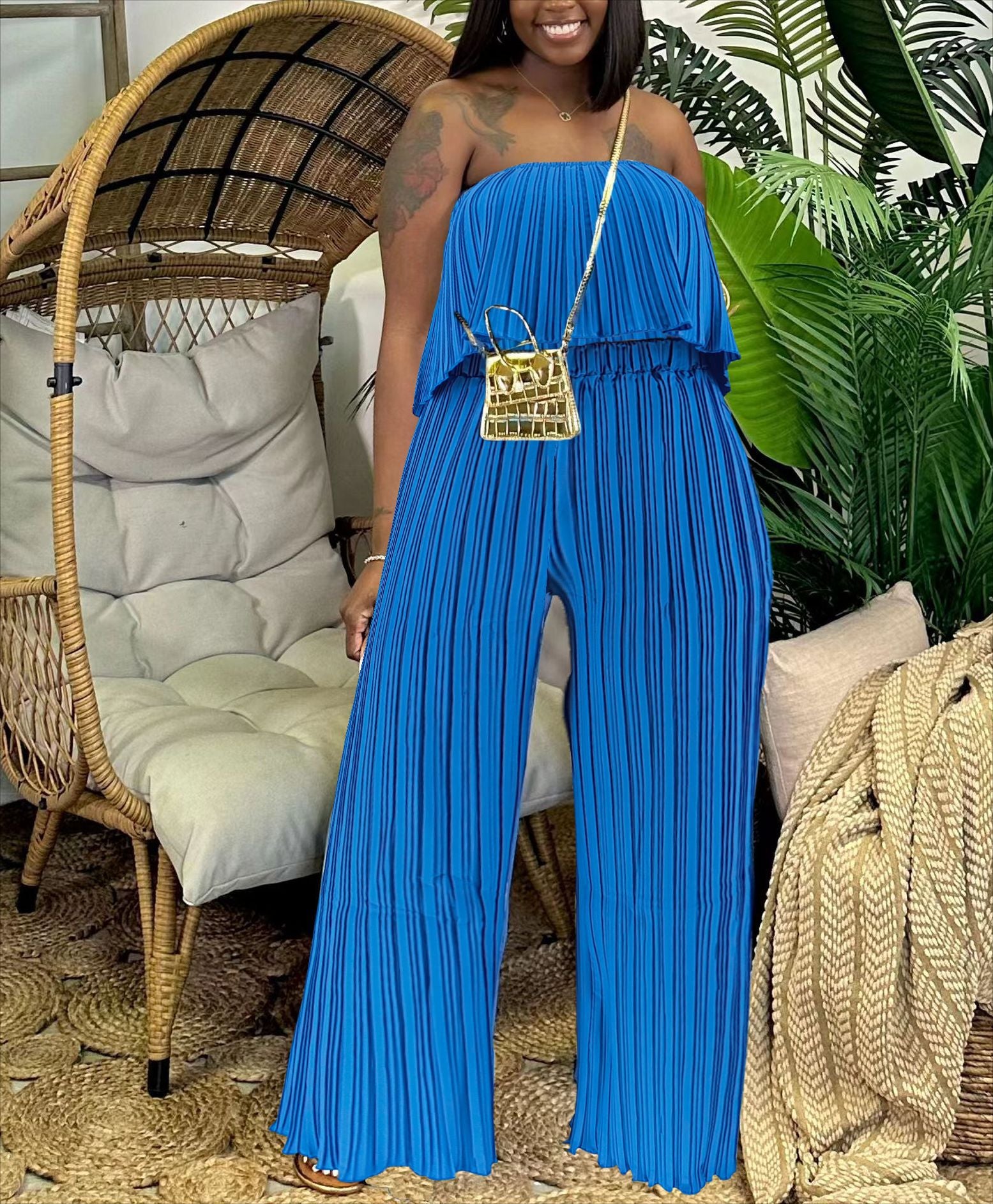 Women Strapless Top and trousers Two Piece Set