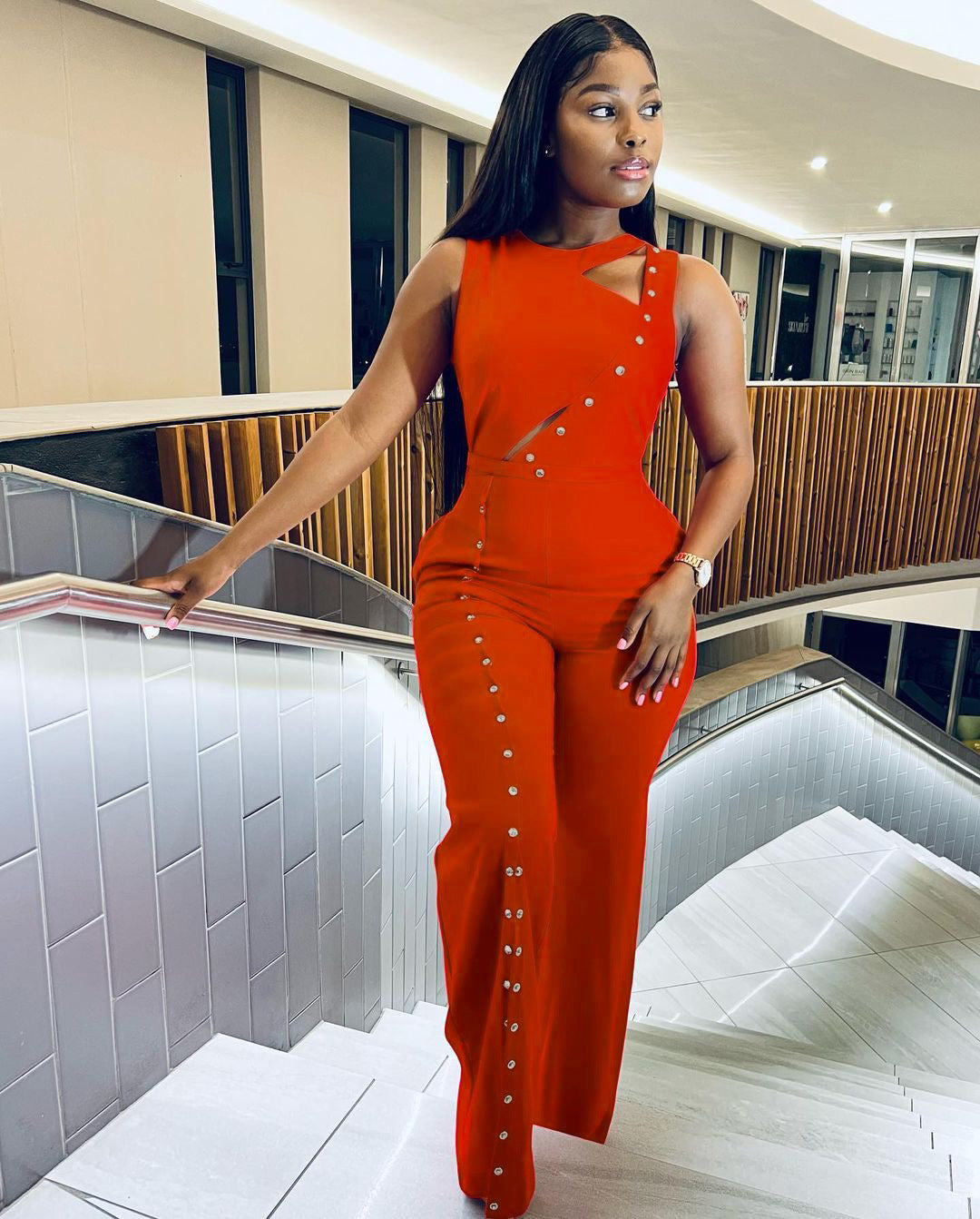 Women Summer Sleeveless Slit Loose Jumpsuit 5