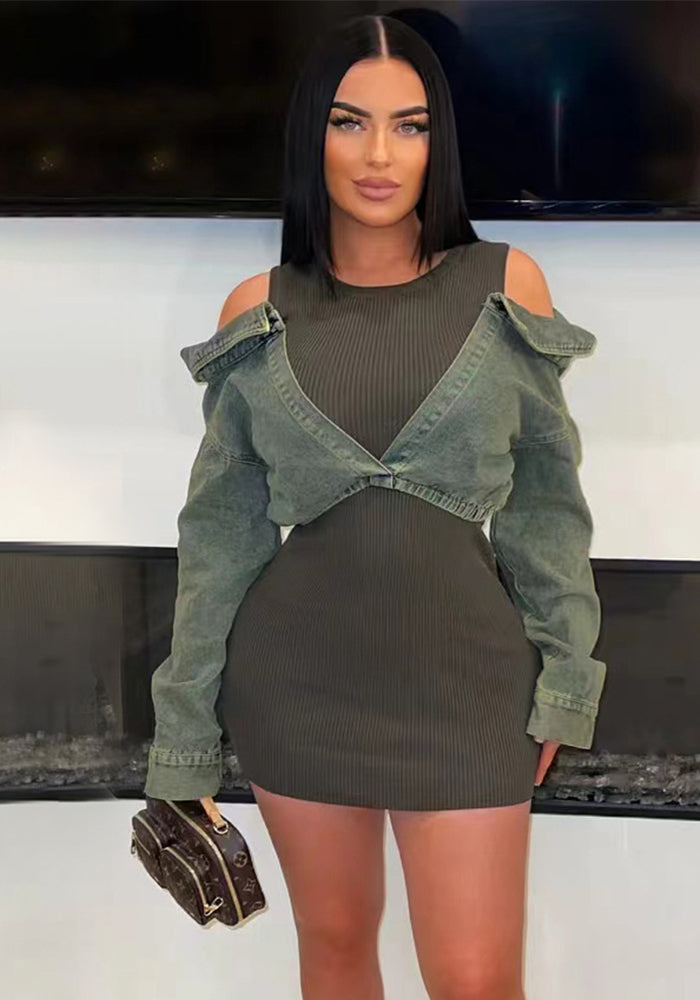 Women Patchwork Denim Bodycon Dress