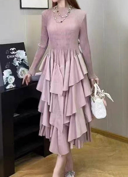 Plus Size Fashion Flounce Chic Slim Waist Elegant Solid Cascading Ruffles Dress