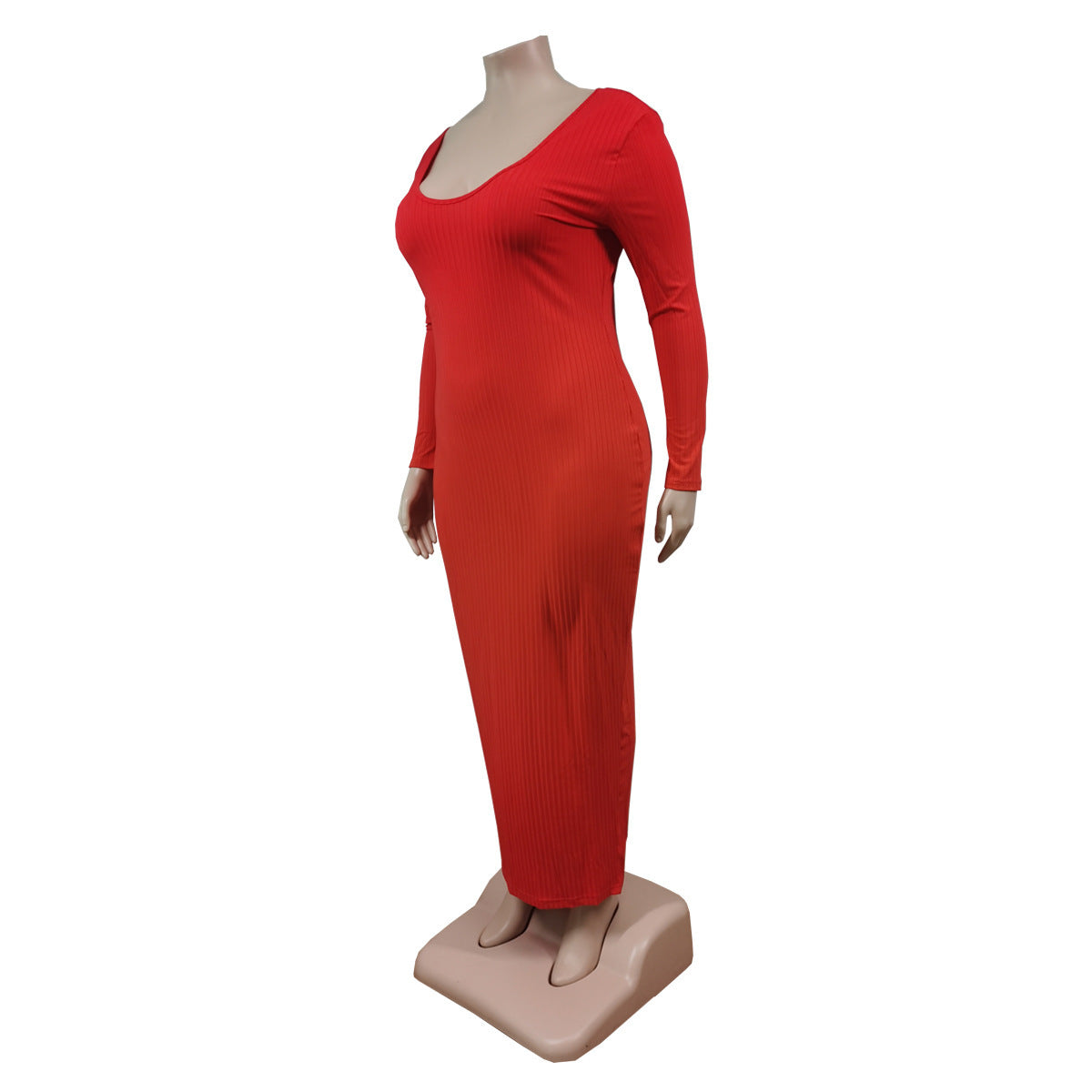 Plus Size Women Sexy Solid V-Neck Dress 23
