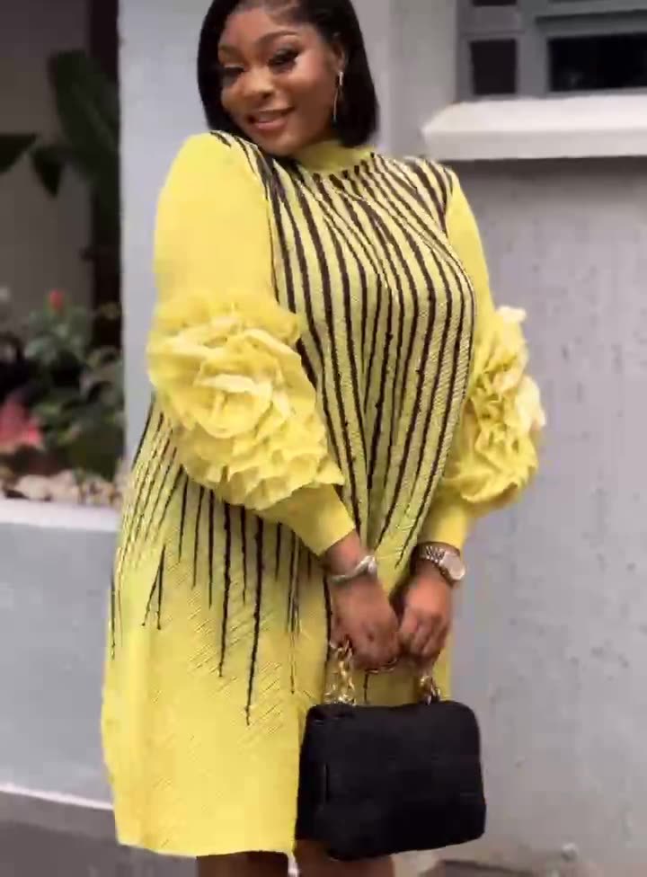 Plus Size African Women Pleated Beaded Dress 8