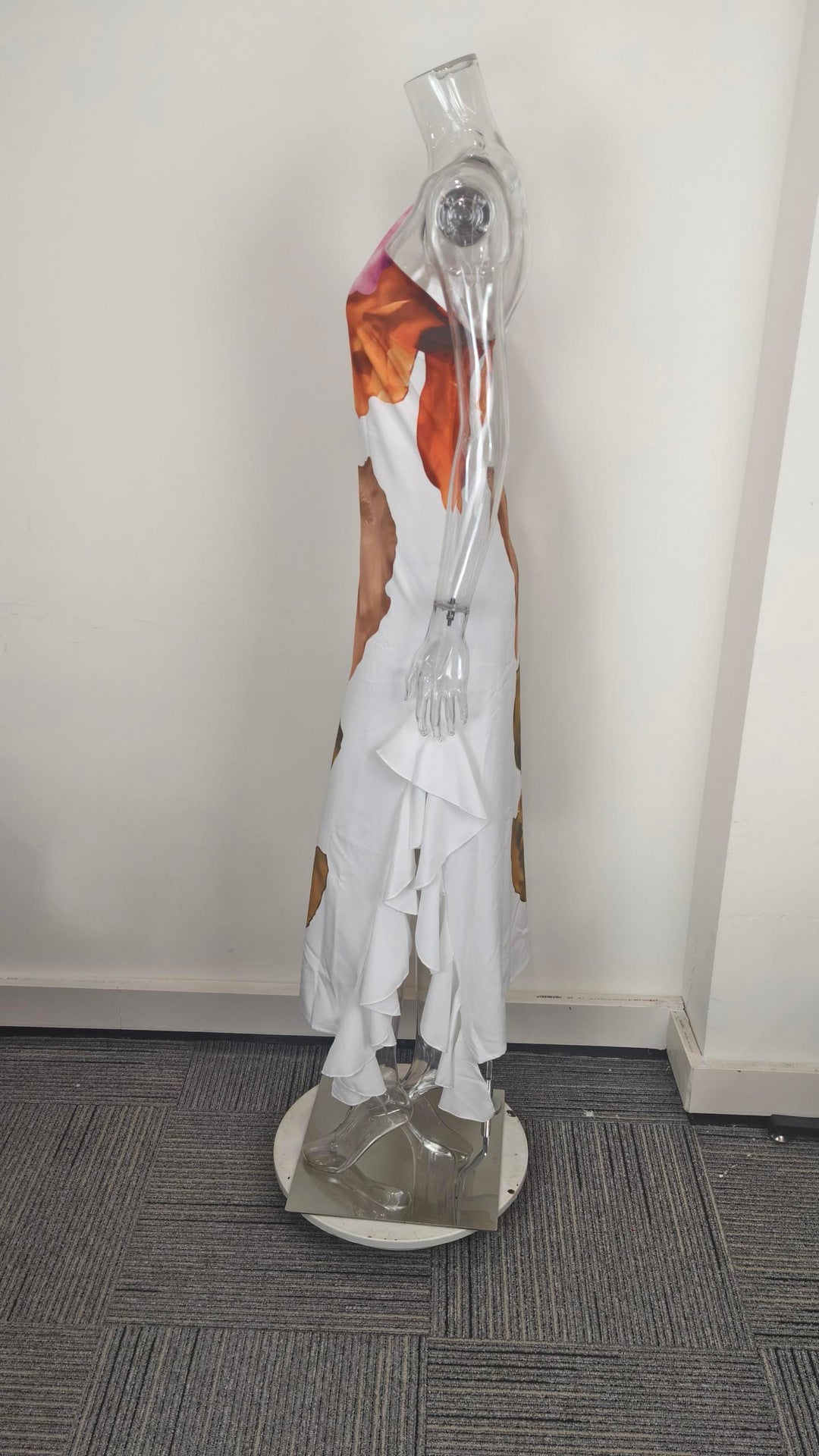 Women Spring Elegant Sleeveless One-Shoulder Printed Dress 7