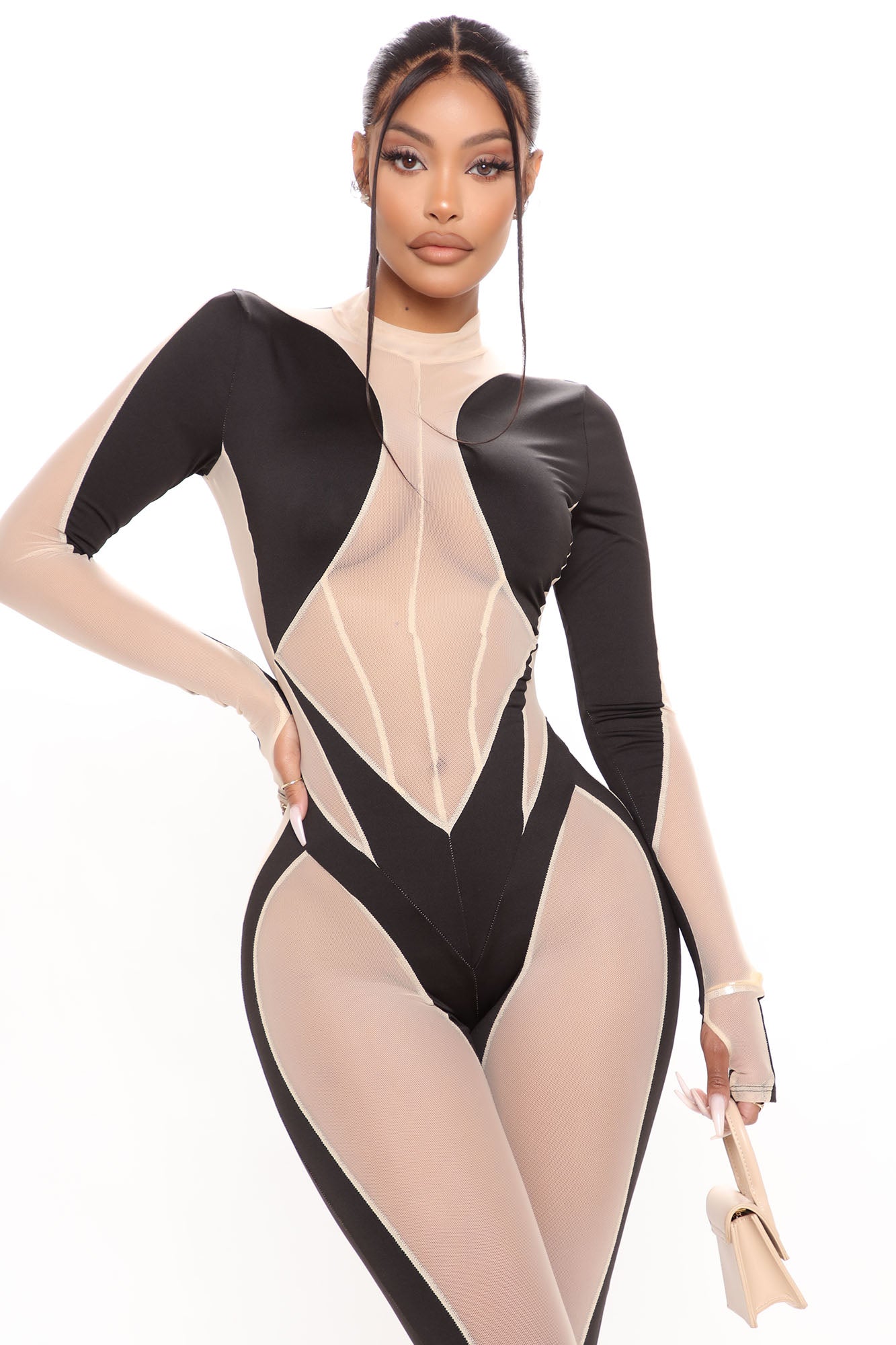 Women Sexy Long Sleeve Color Blocking Jumpsuit 7