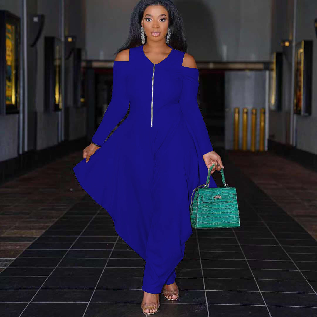 Women's Solid Color Cutout Long Sleeve Fashionable Loose Jumpsuit 6