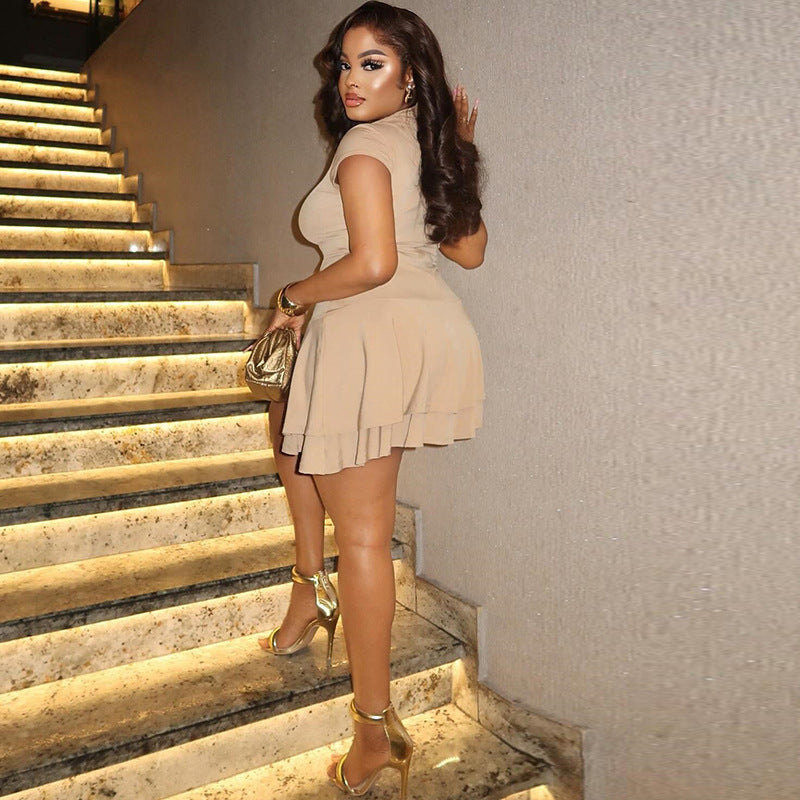 Spring Women's Layered Decoration Slim Waist Bodycon Dress 5