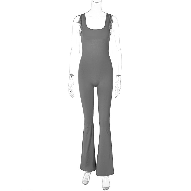 Women's Summer Fashion Solid Color Slim Low Back Sleeveless Jumpsuit 10
