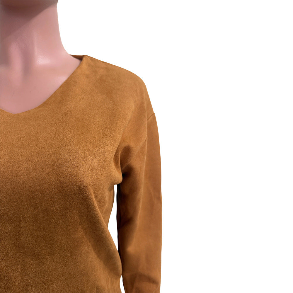 Women Solid Long-Sleeved Slit Two-Piece Set 20