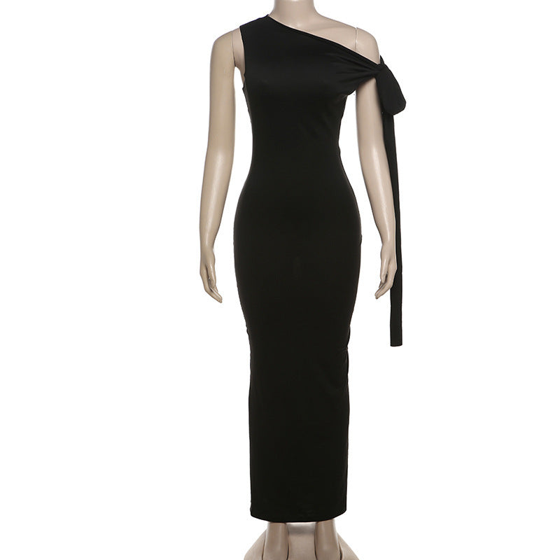 Spring & Summer Women's Casual Sexy Solid Slash Shoulder Sleeveless Slim Long Dress 10