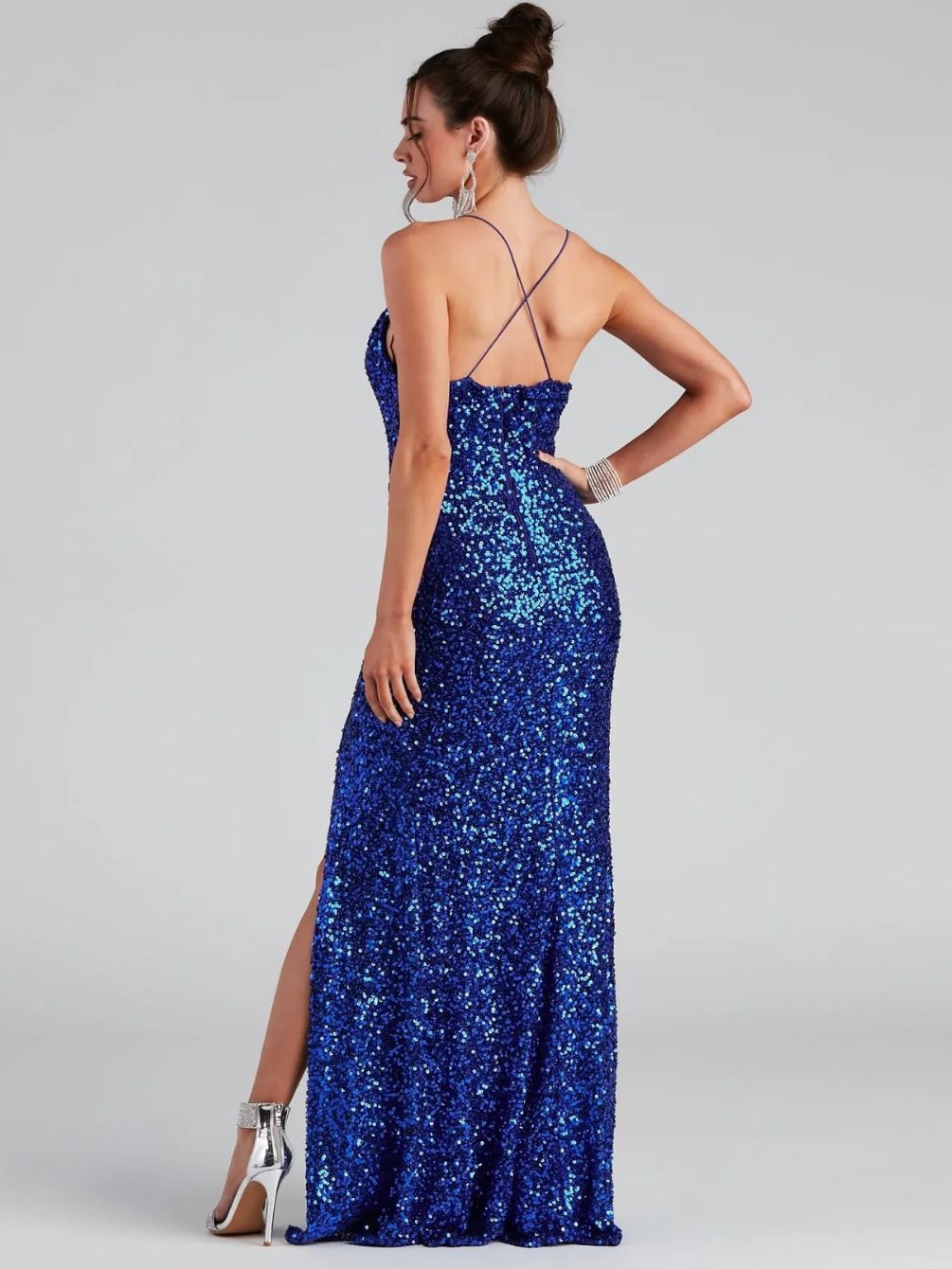 Women's Sweet Style Slit Sequin Strap Dress 7