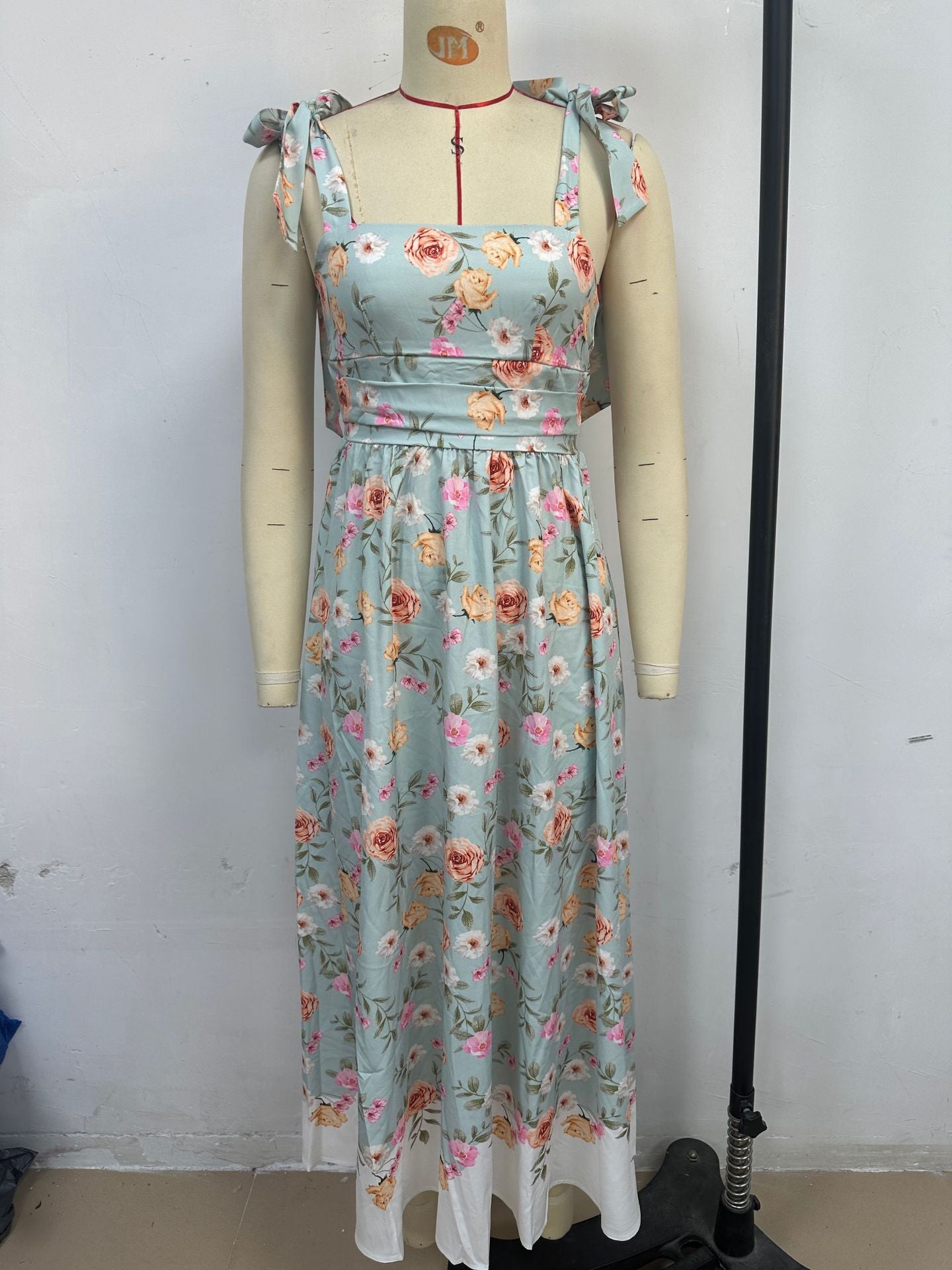 Floral Slim Waist Strap Dress Summer Holiday Long Gown 4