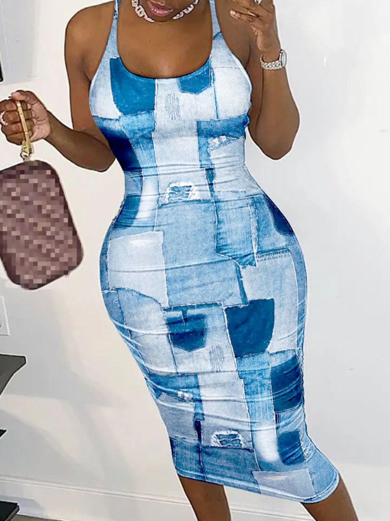 cute print batch printing mesh dress 5