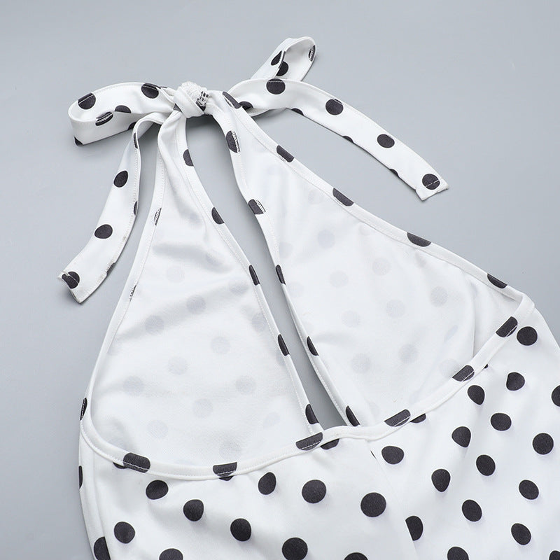 Summer Chic Polka Dot Sleeveless Halter Neck Slim Long Dress 16