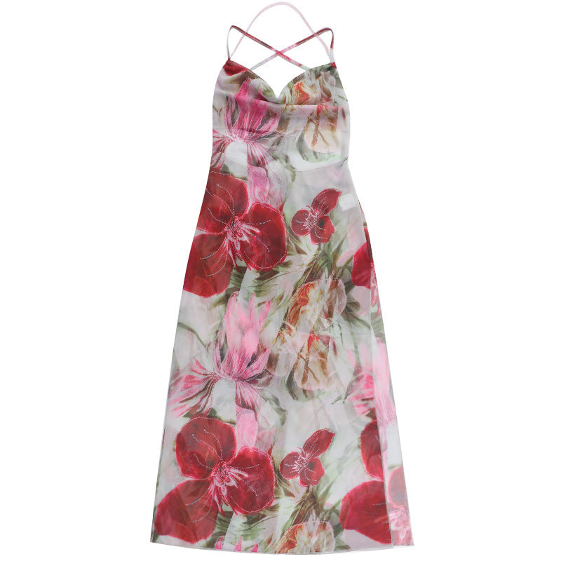 Women See-Through Print Holidays Summer Sexy Slit Dress 9