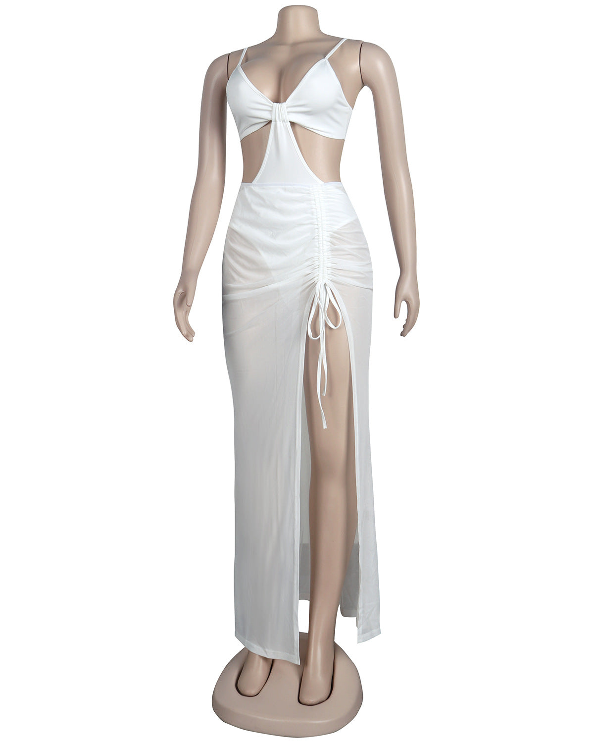 Women Sexy Suspender Crop Top and Slit Skirt Two-piece Set 6