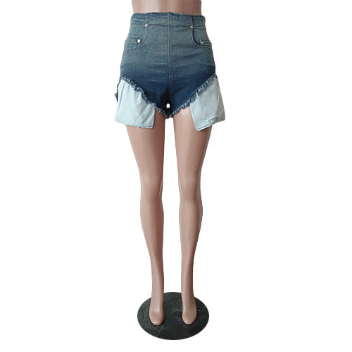 Women Fashion Pocket Ombre Denim Shorts 9