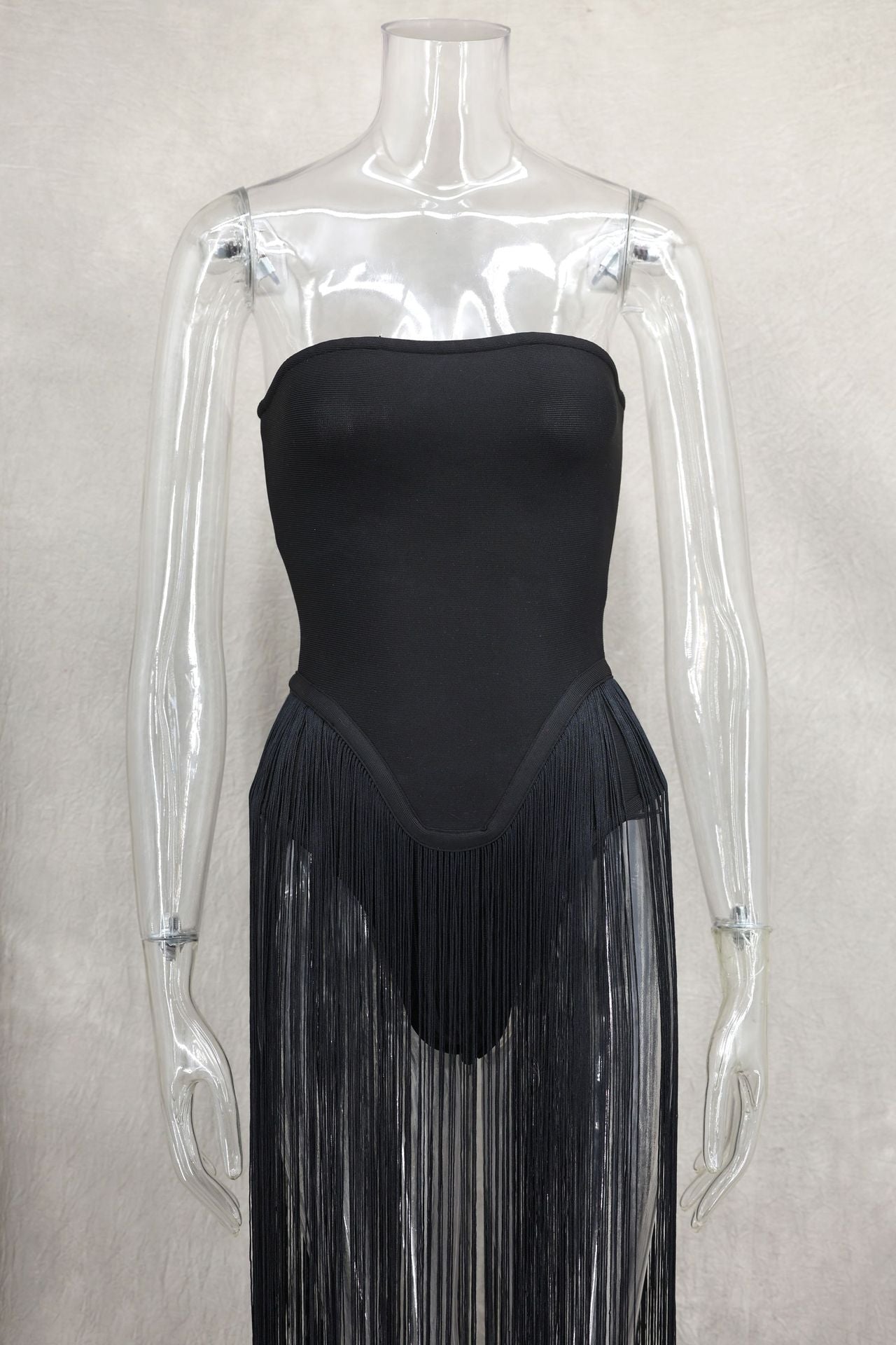 Spring Summer Style Tassel Trimmed Sexy Slimming Zipper Strapless Dress 27