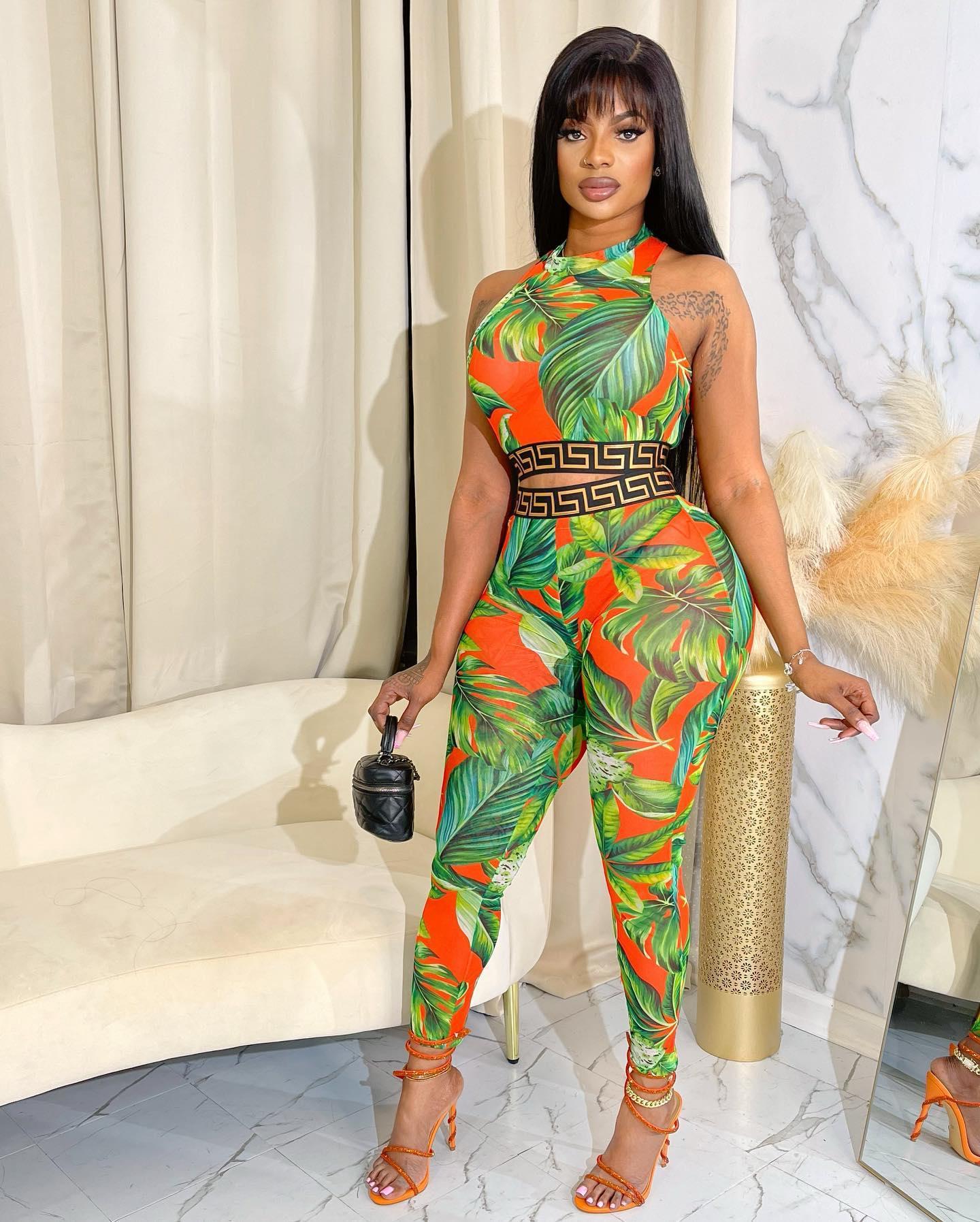 Women's Clothing Summer Fashion Print Sports Vest Pants Ladies two piece set 4