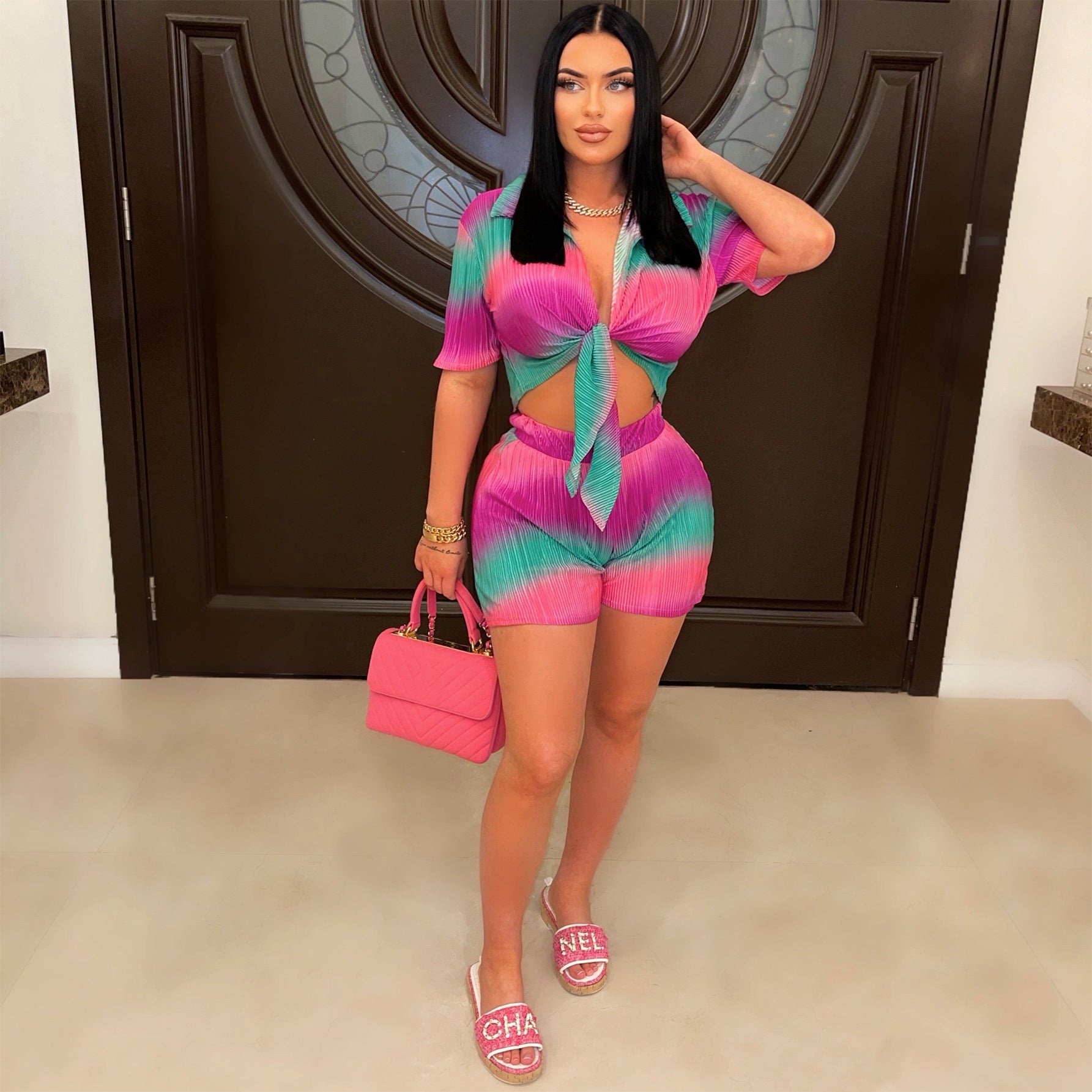 Fashion Short Set Gradient Multi-Color Print Two-Piece Set 8