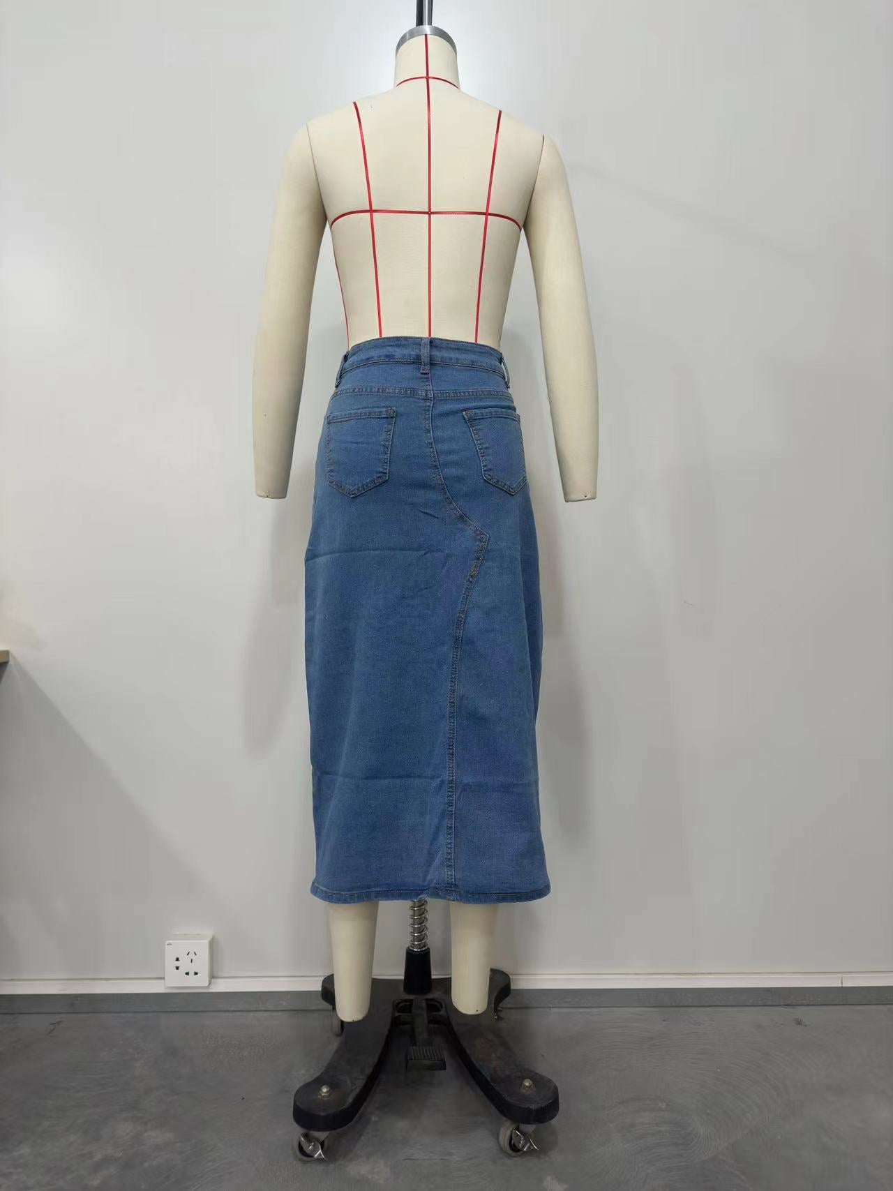 Women Washed Slit Denim Skirt 13