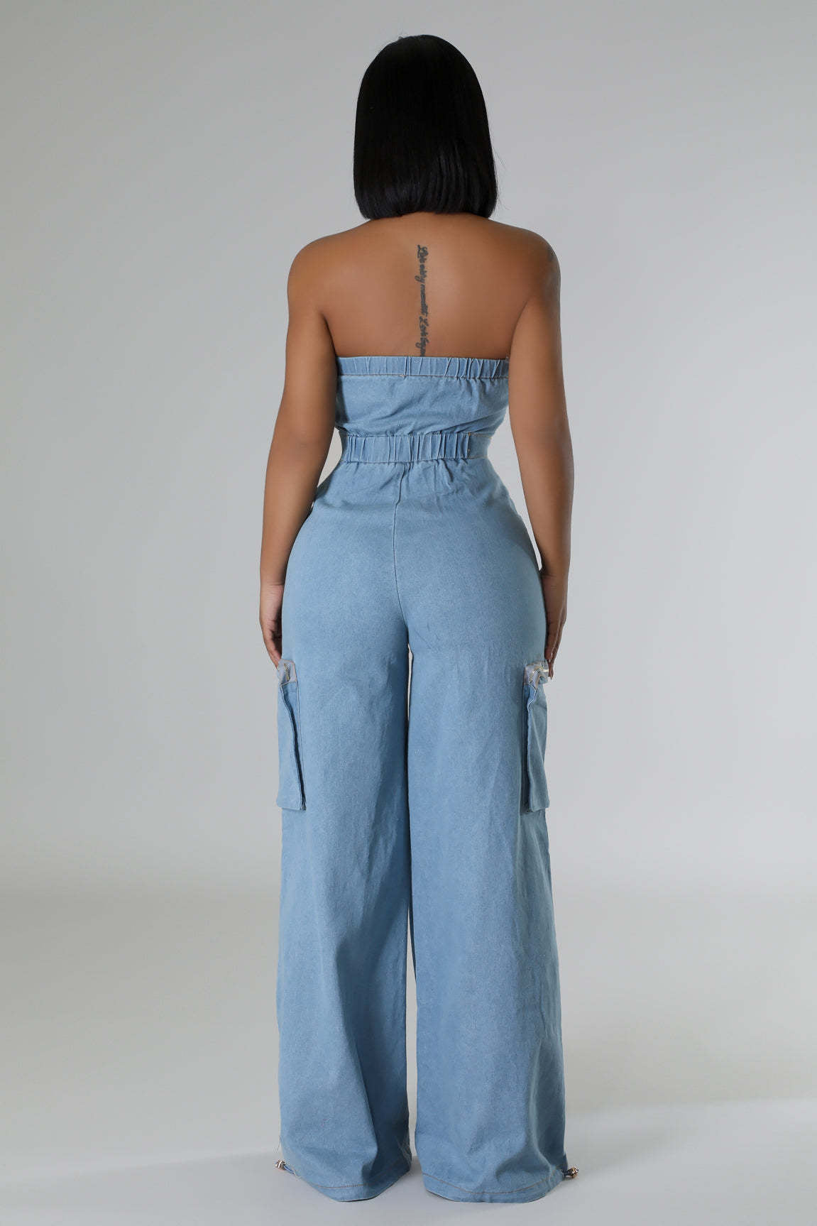 Casual Stylish Strapless Women’s Pockets Cargo Denim Jumpsuit
