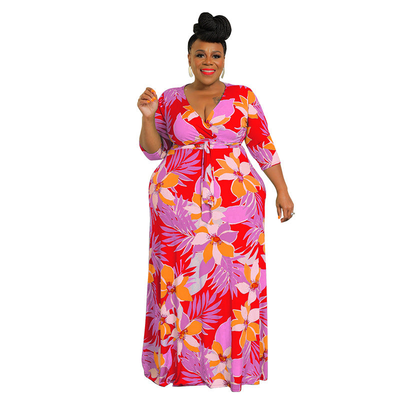 Fashion Plus Size Women's Summer Print Multicolor Sexy Bodycon Swing Dress 3