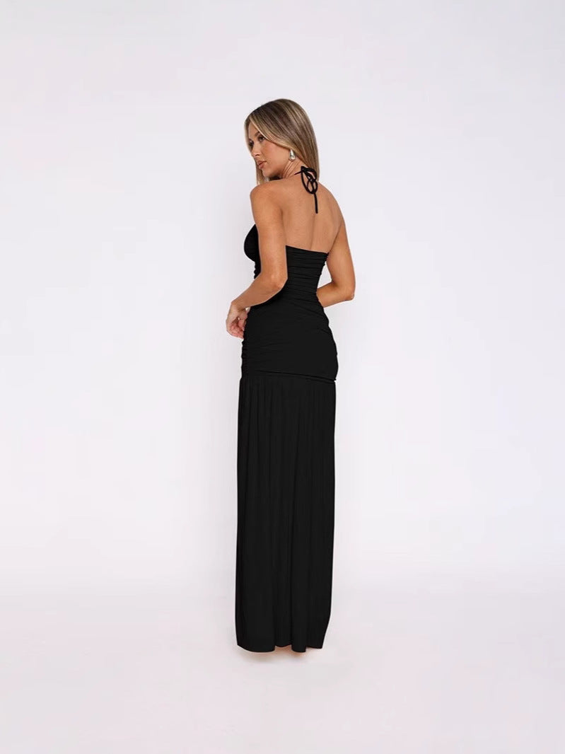 Women Sexy Halter Neck Backless Bodycon Slit Dress 8