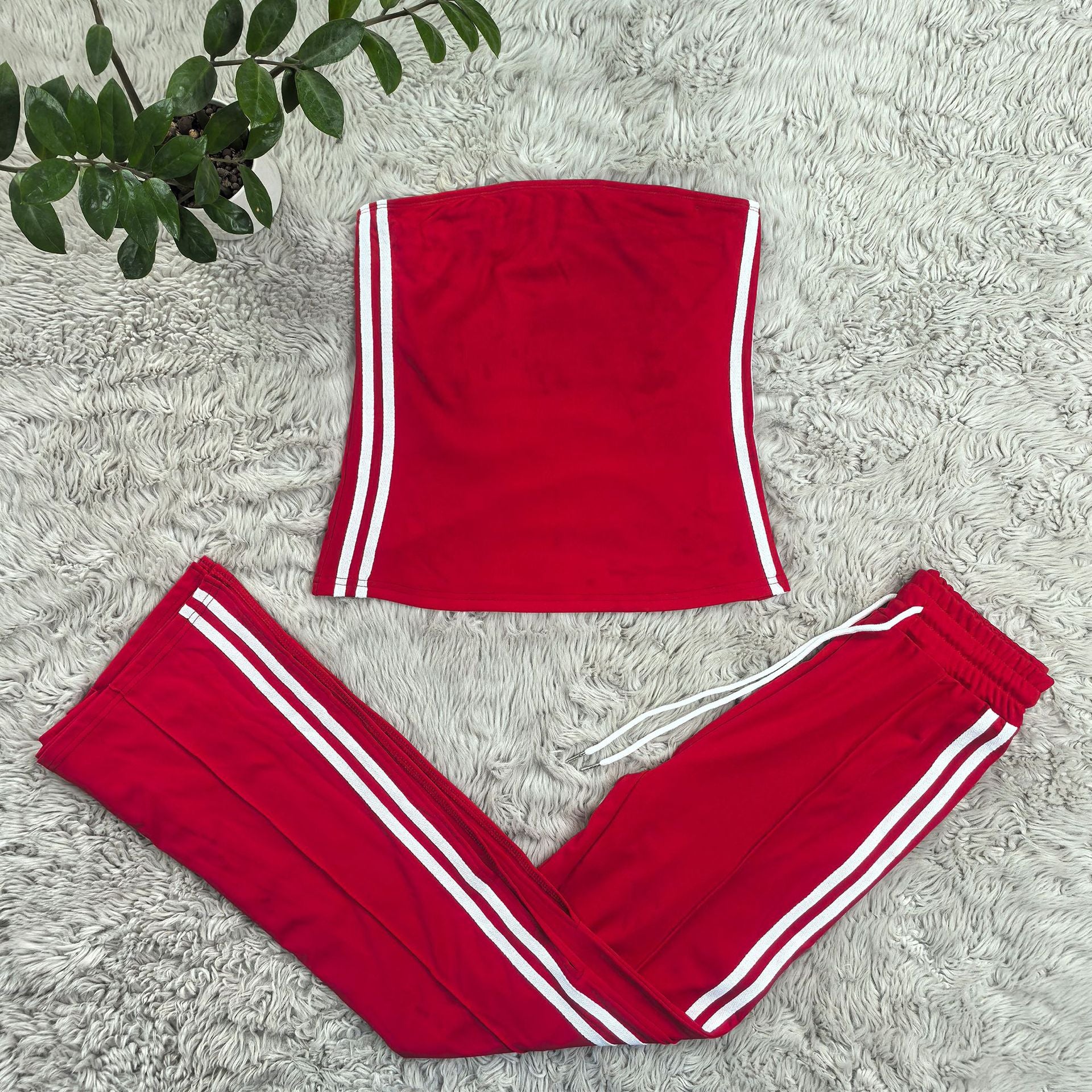 Fashion Women Strapless Tops Loose Pants Casual Two-piece Set 12