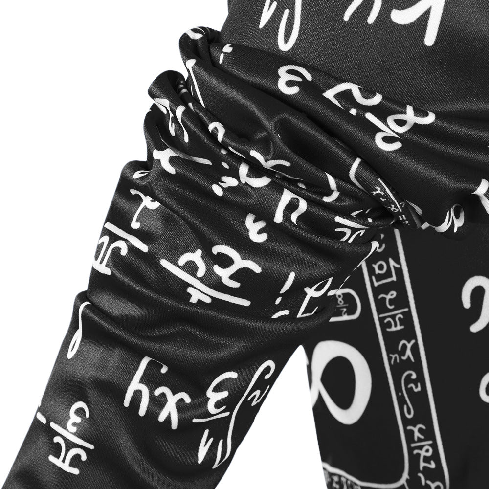 Women's Print Tight Fitting Long Sleeve Two-Piece Midi Shorts Set 15