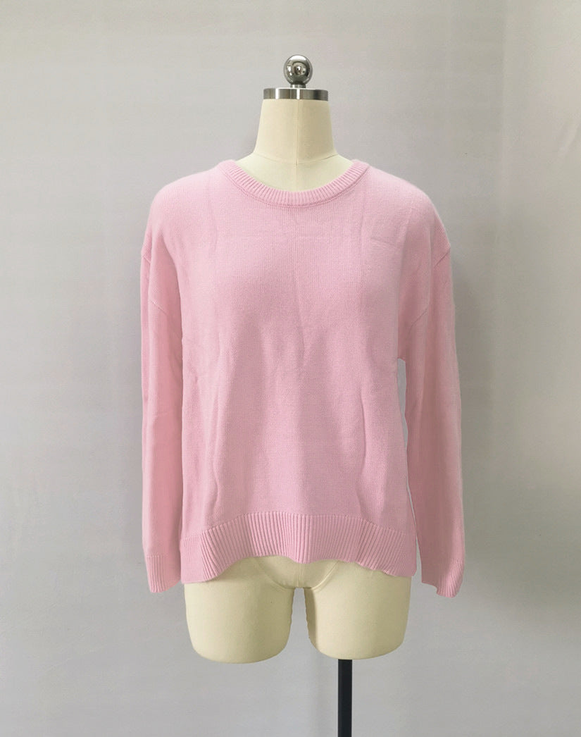 Women Loose-Cut Winter Pink Round Neck Casual Sweater 6