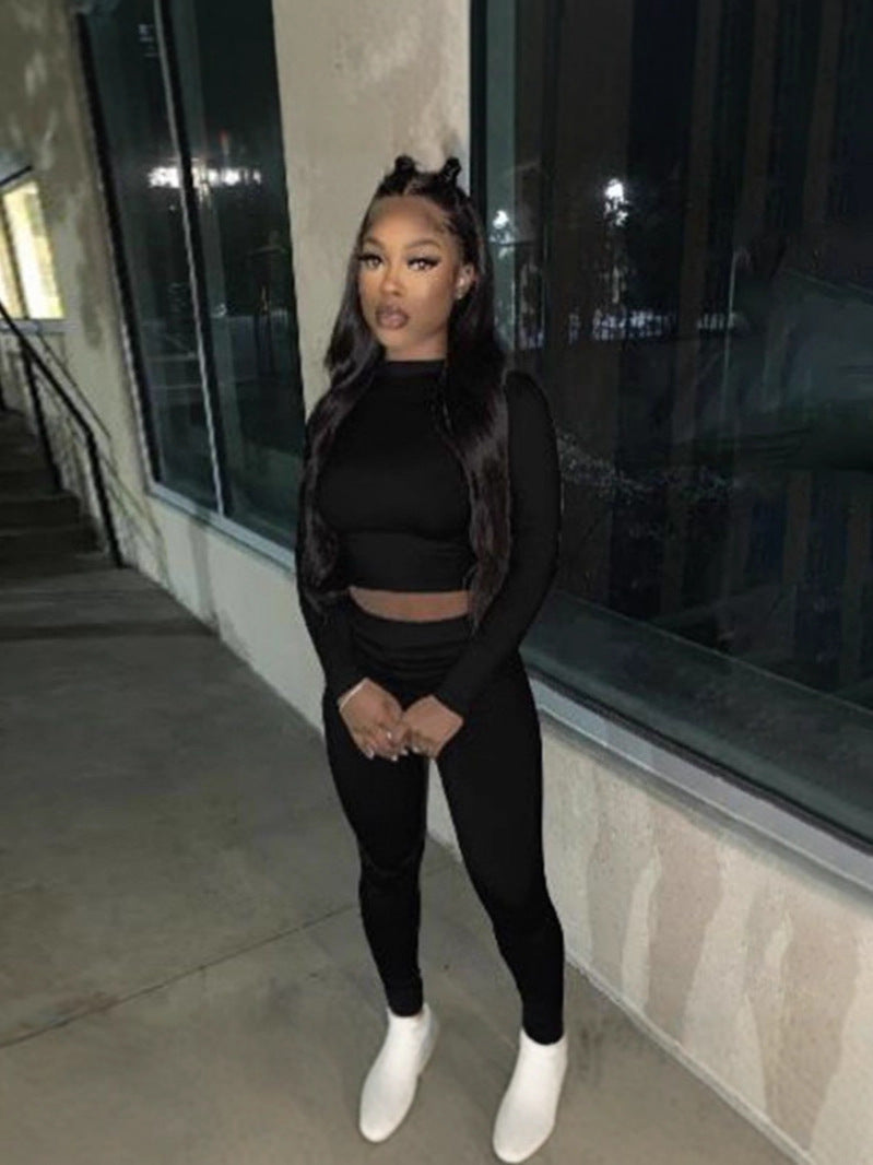 Women Fall Round Neck Long-Sleeved Top and Pants Two-Piece Set 6