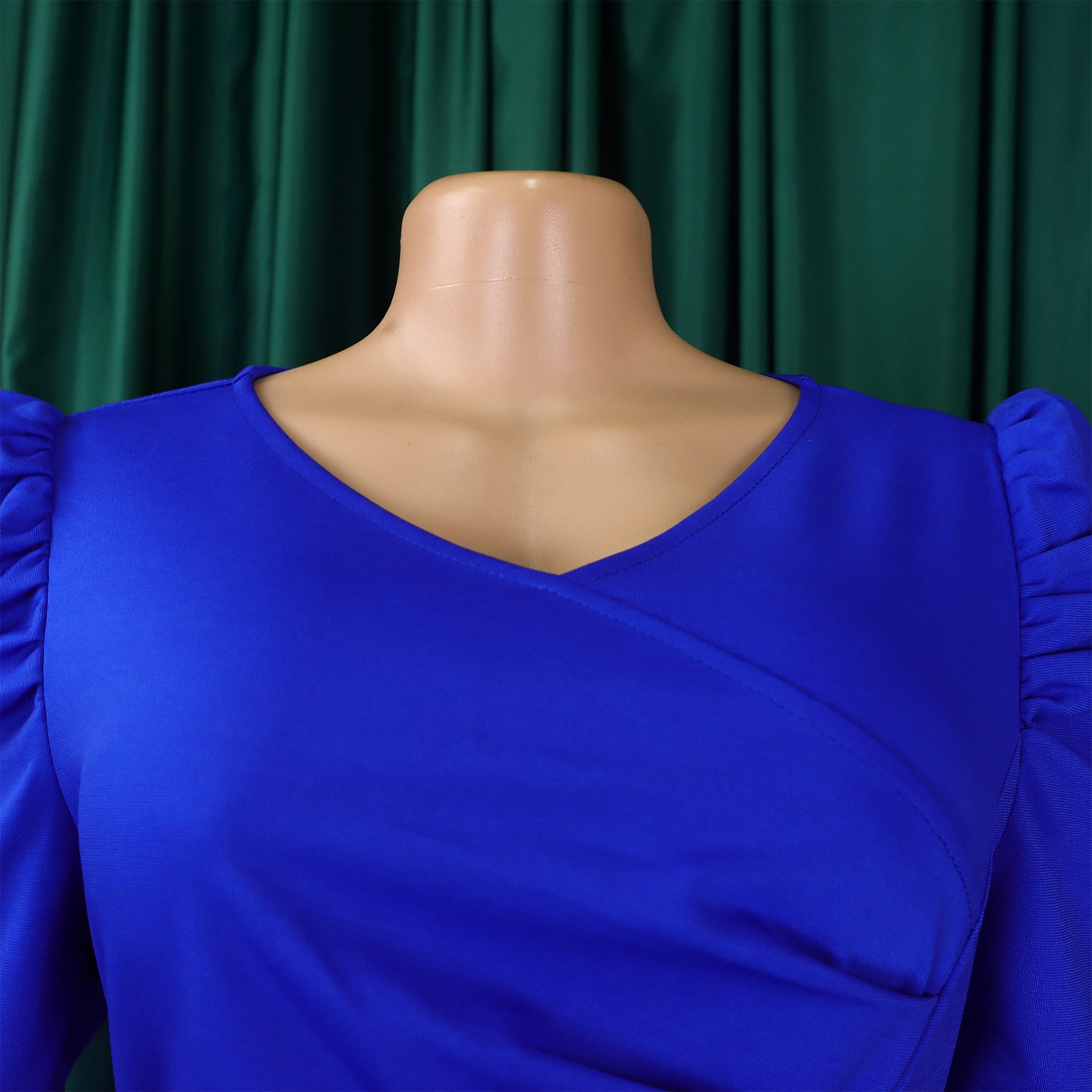 Women's Fashion Pleated Chic Elegant V-neck A-line African Dress 15