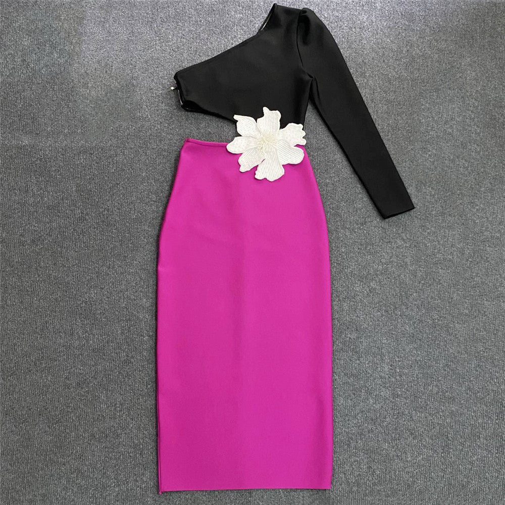 Spring & Summer Fashion Sexy One-Shoulder Floral Bandage Dress 6