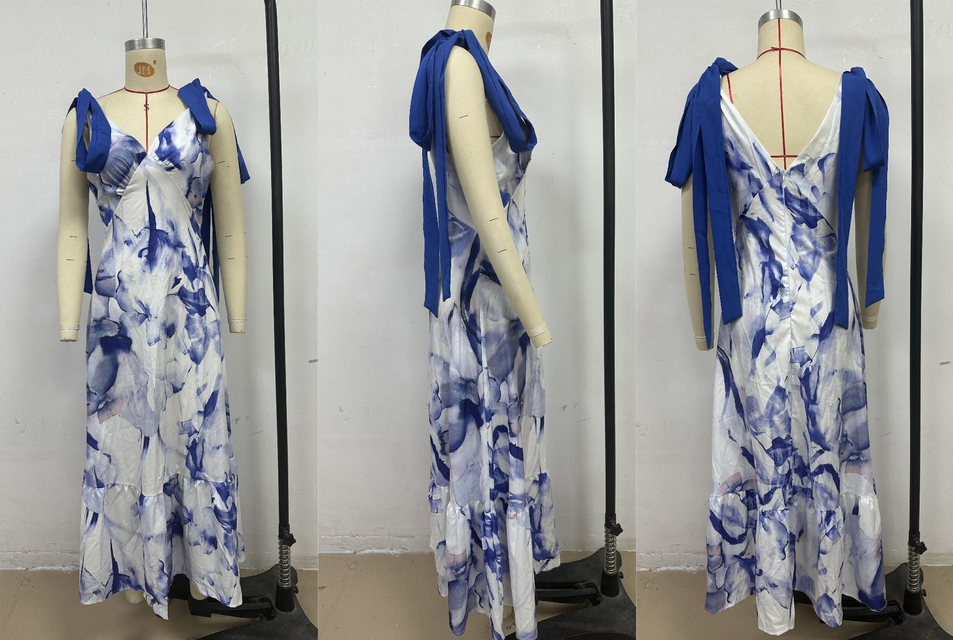 Summer Lace-up Women's V-neck Sleeveless Print Long Dress 12