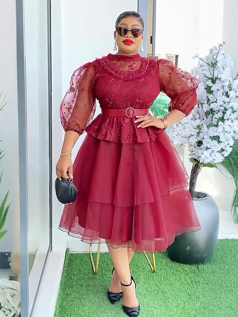 Plus Size Women's African Fashion Mesh Dress 5