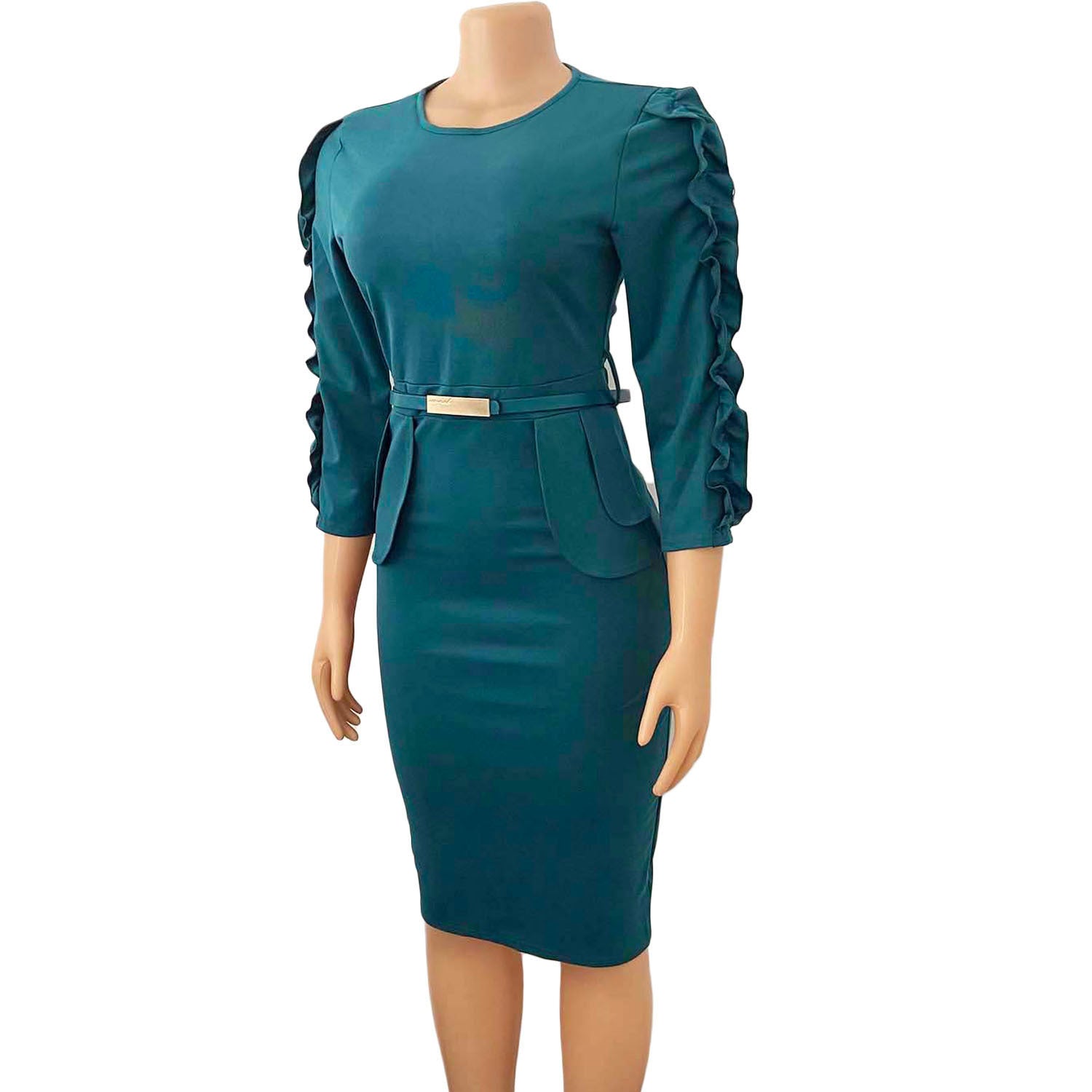 Plus Size Women Ruffle Edge Patchwork Sexy Dress With Belt 19