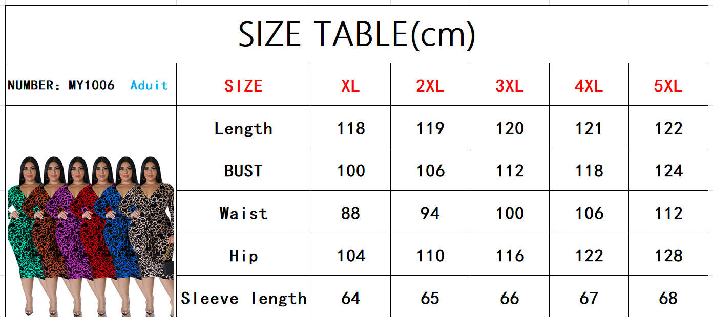 Plus Size Women Sexy Leopard Multicolor Long Sleeve Bodycon Dress 18